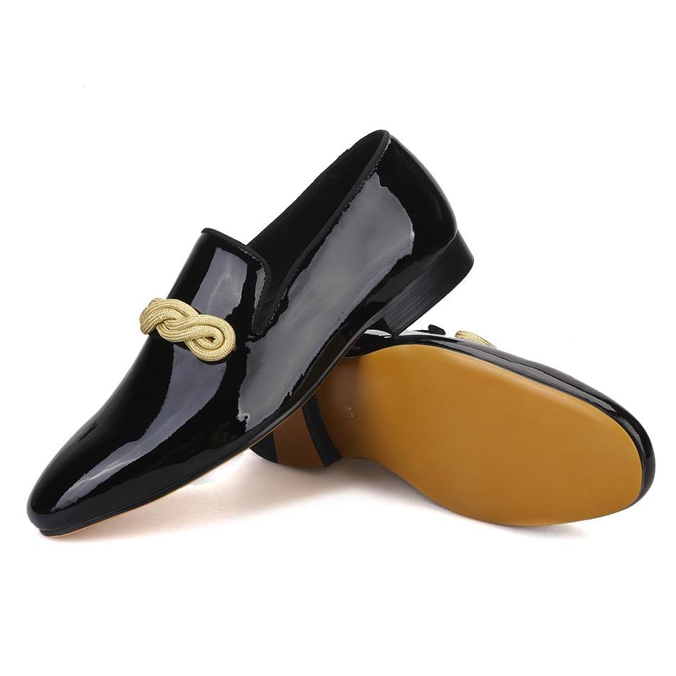 Patent Leather Men Loafers with Gold Rope - Men Shoes - Loafer Shoes - Guocali