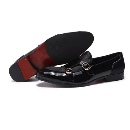 men monk strap shoes - patent leather, leather, rubber