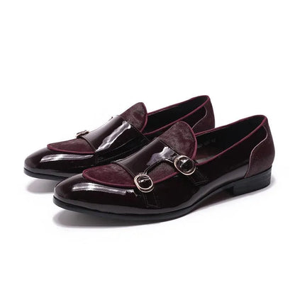 men monk strap shoes - patent leather, leather, rubber