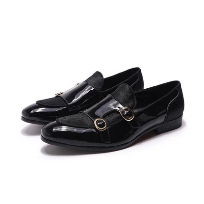 men monk strap shoes - patent leather, leather, rubber