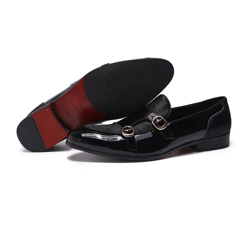 Patent Leather Monk Strap Formal Loafers - Loafer Shoes - Guocali