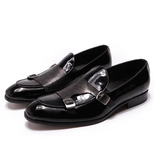 Patent Leather Monk Strap Men Loafers -Guocali