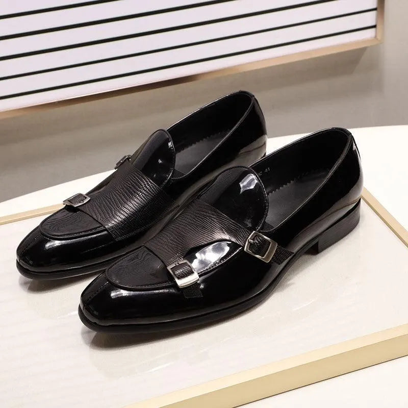 Patent Leather Monk Strap Men Loafers - Loafer Shoes - Guocali