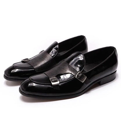 Patent Leather Monk Strap Men Loafers - Loafer Shoes - Guocali