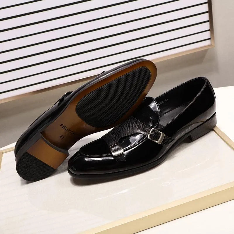 Patent Leather Monk Strap Men Loafers - Loafer Shoes - Guocali