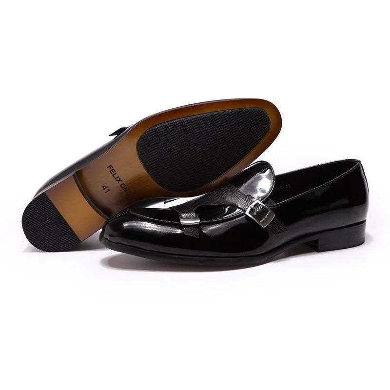 Patent Leather Monk Strap Men Loafers - Loafer Shoes - Guocali