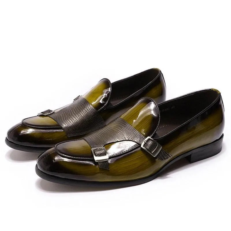 Patent Leather Monk Strap Men Loafers - Loafer Shoes - Guocali