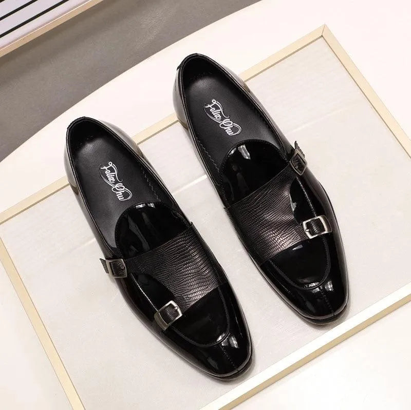 Patent Leather Monk Strap Men Loafers - Loafer Shoes - Guocali