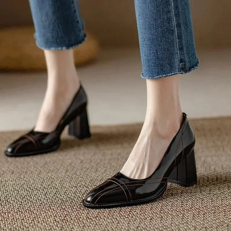 Patent Leather Round Toe Women Pumps -Guocali
