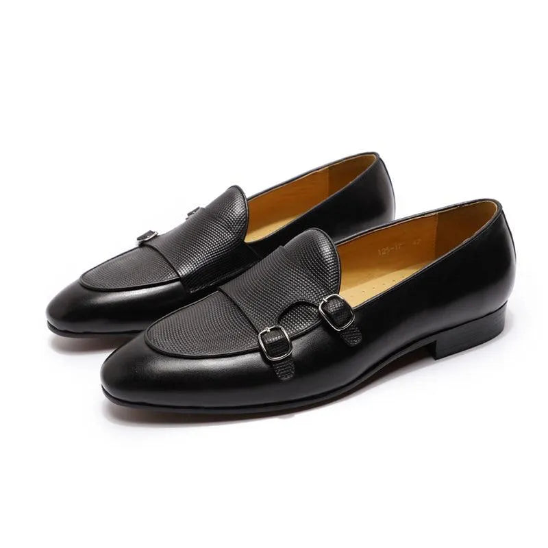 Patina Leather Monk Strap Loafers - Loafer Shoes - Guocali