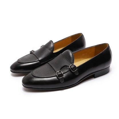 Patina Leather Monk Strap Loafers - Loafer Shoes - Guocali