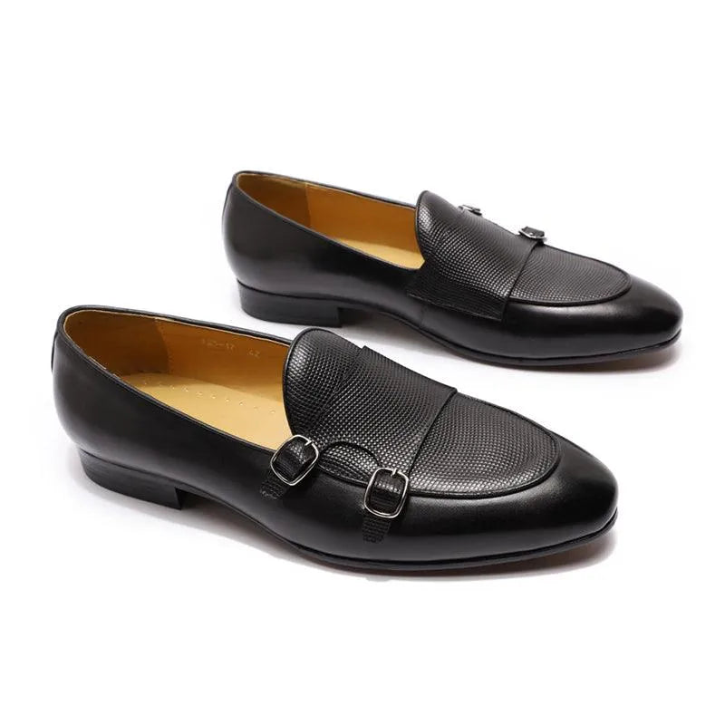 Patina Leather Monk Strap Loafers - Loafer Shoes - Guocali