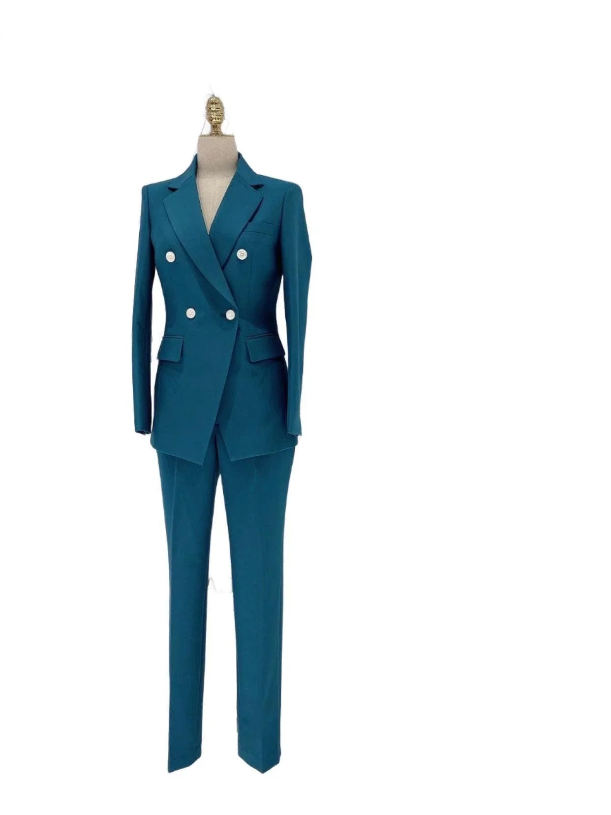 Peacock Blue Pant Suit - Women Two-Piece Trouser Suit -Guocali