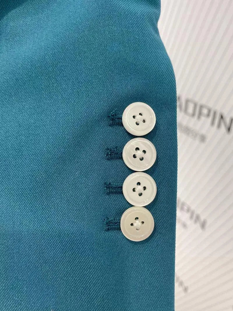 Peacock Blue Pant Suit - Women Two-Piece Trouser Suit -Guocali