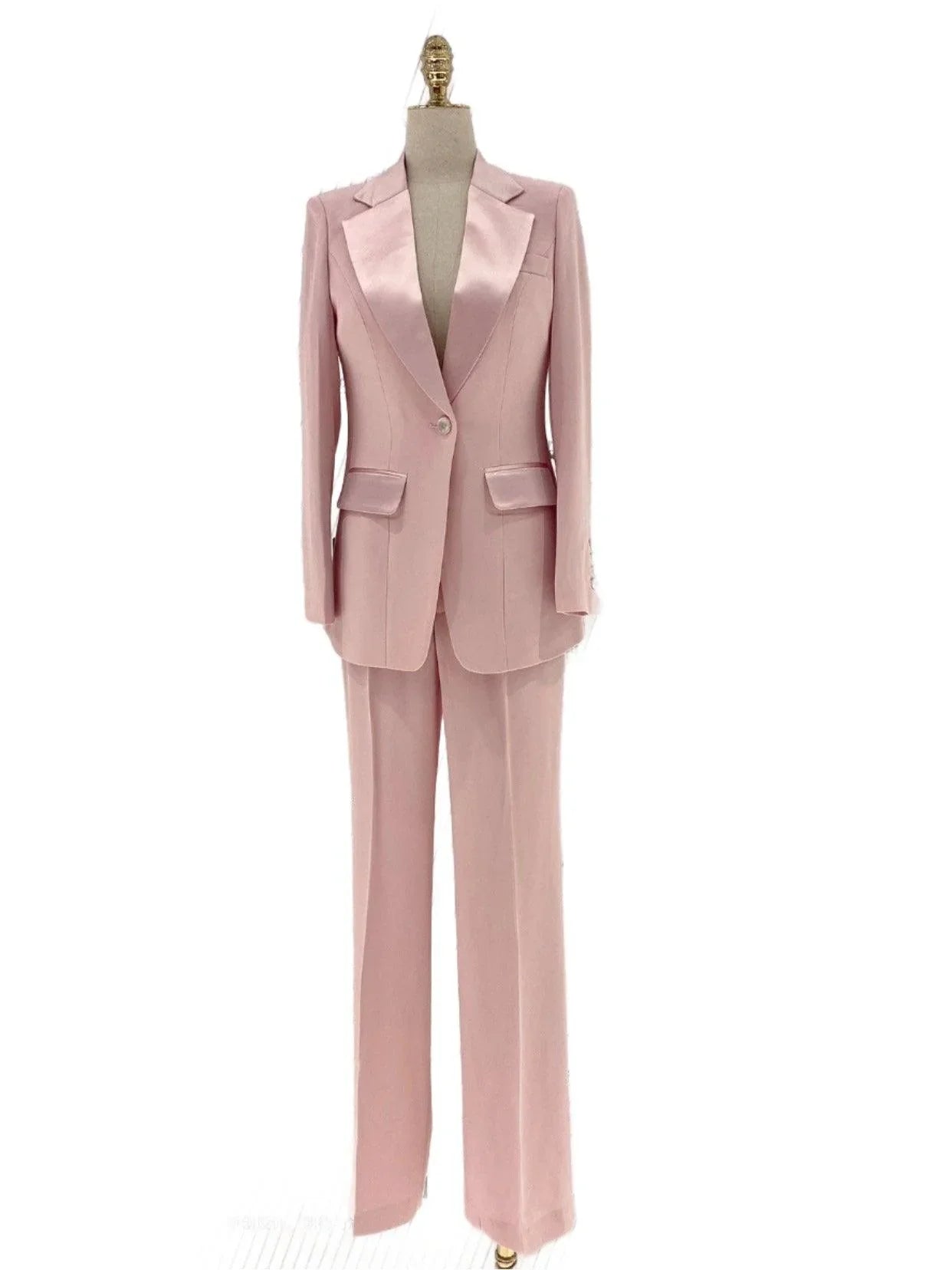 Pink Pant Suit - Women Silk Satin Trouser Suit -Guocali