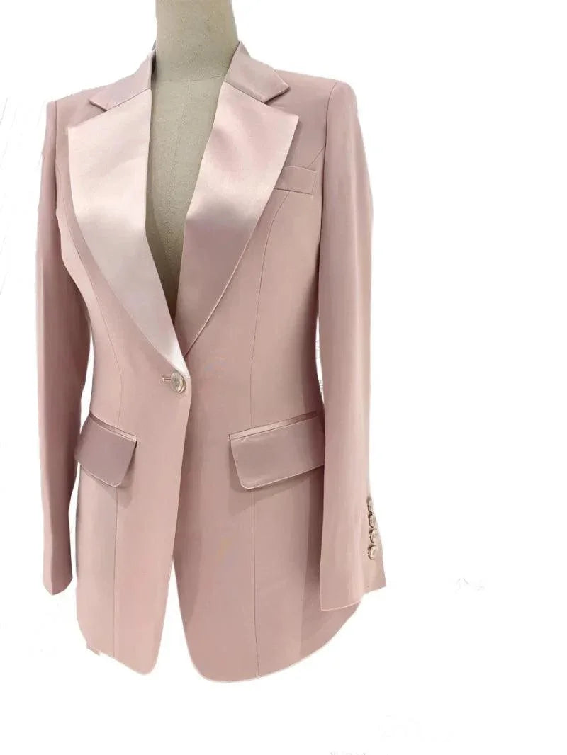 Pink Pant Suit - Women Silk Satin Trouser Suit -Guocali