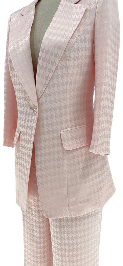 Pink Plaid Pant Suit - Thin Fabric - Elegant Feel -Guocali