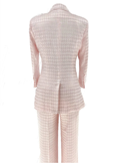 Pink Plaid Pant Suit - Thin Fabric - Elegant Feel -Guocali