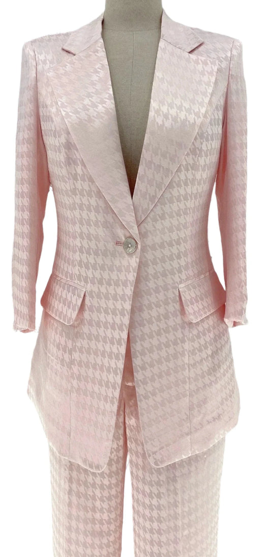 Pink Plaid Pant Suit - Thin Fabric - Elegant Feel -Guocali