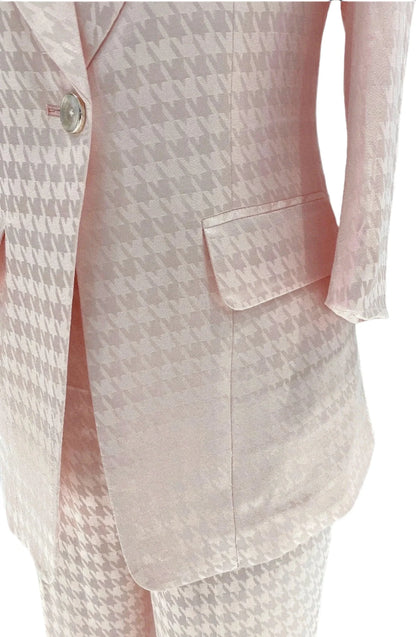 Pink Plaid Pant Suit - Thin Fabric - Elegant Feel -Guocali