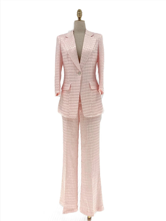 Pink Plaid Pant Suit - Thin Fabric - Elegant Feel -Guocali