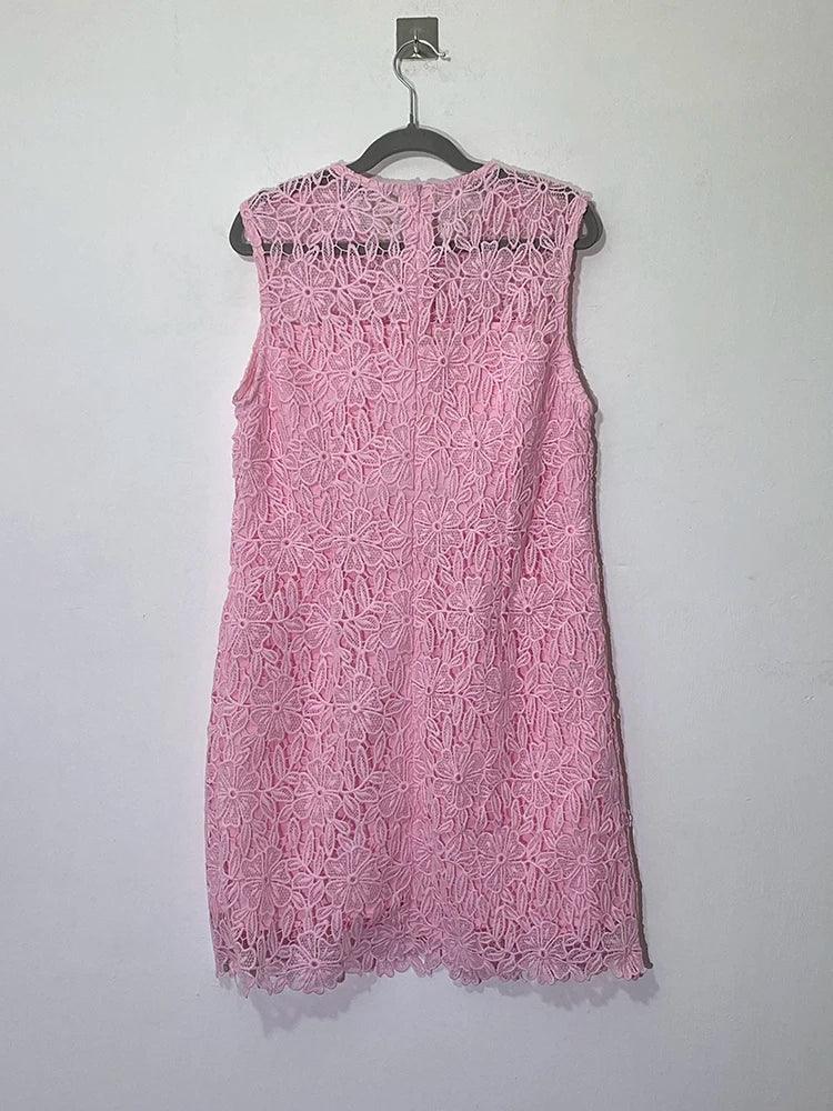 Pink Sleeveless Lace Short Dress - Short Dress - Guocali