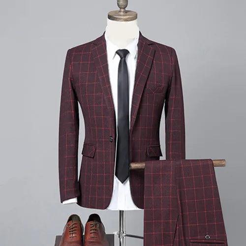 Plaid 3-Piece Men’s Suit - Business Style Elegance - 3-Piece Suit - Guocali