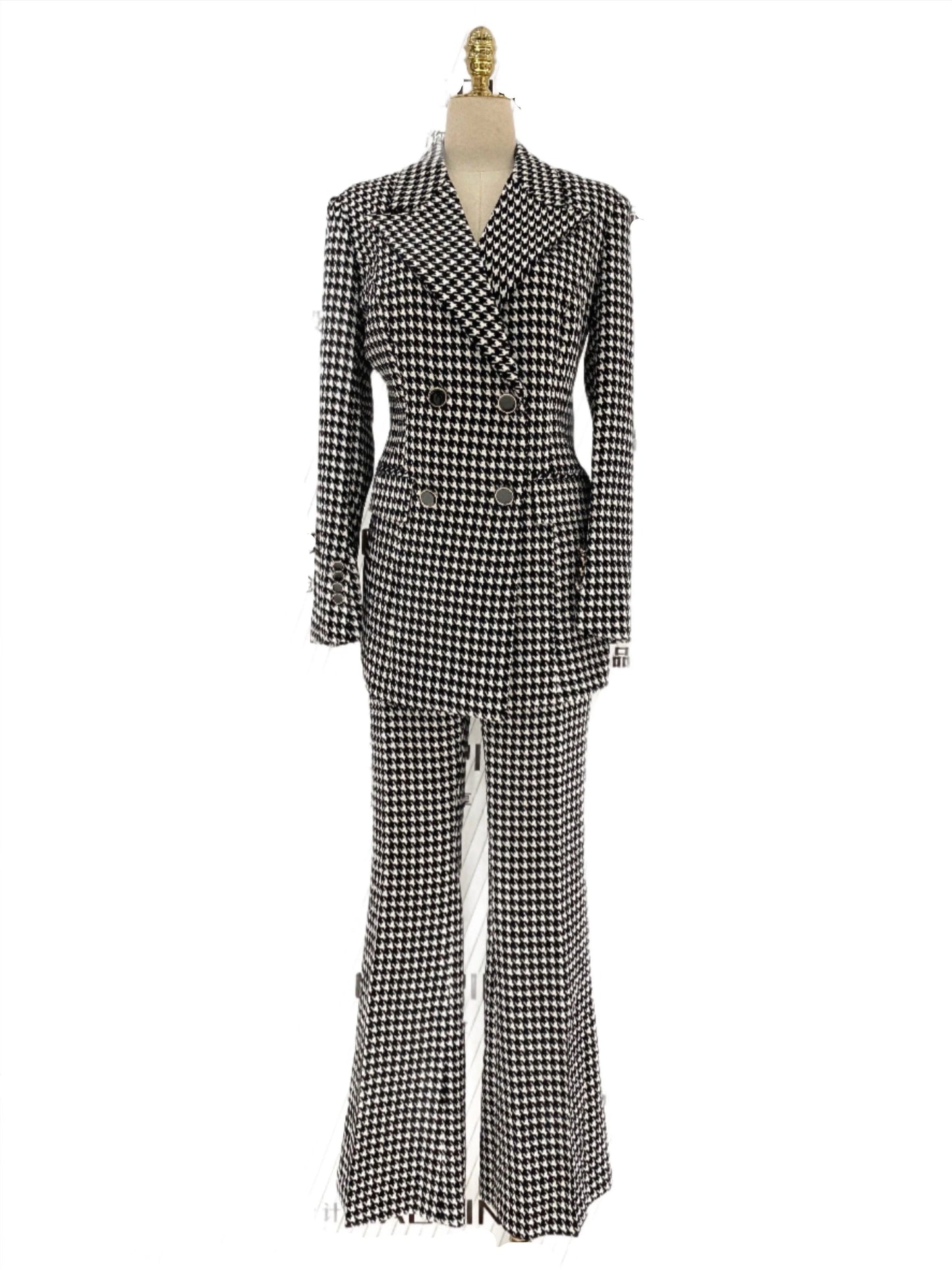 Plaid Double Breasted Women Pant Suit -Guocali
