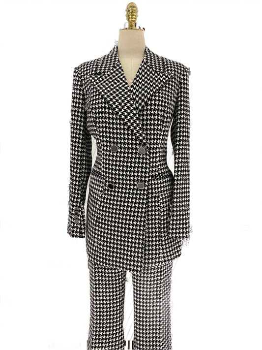 Plaid Double Breasted Women Pant Suit -Guocali