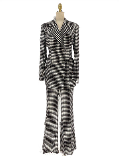 Plaid Double Breasted Women Pant Suit - Pantsuit - Guocali