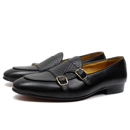 Men's Loafers - Monk Strap Shoes - Leather