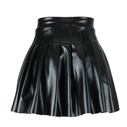 Pleated Leather Mini Skirt - Flared Skirts, Girls -Guocali