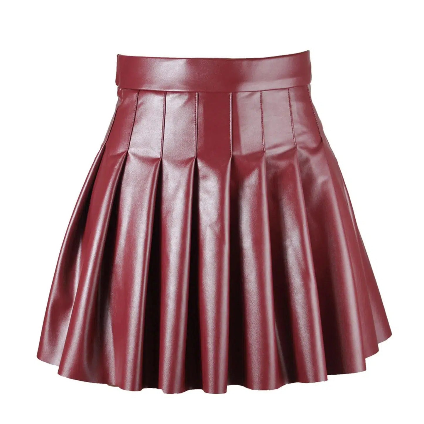 Pleated Leather Mini Skirt - Flared Skirts, Girls - Mini Skirt - Guocali