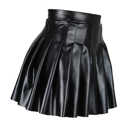 Pleated Leather Mini Skirt - Flared Skirts, Girls - Mini Skirt - Guocali