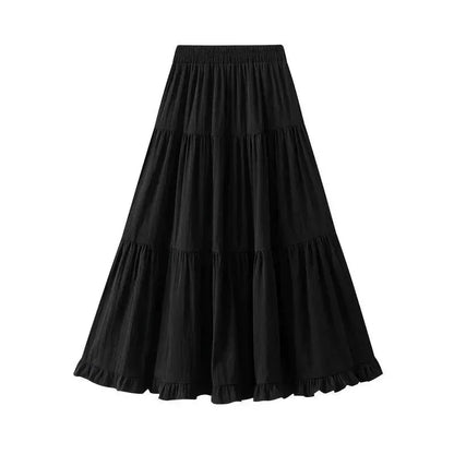 Pleated Patchwork A-Line Long Skirt -Guocali