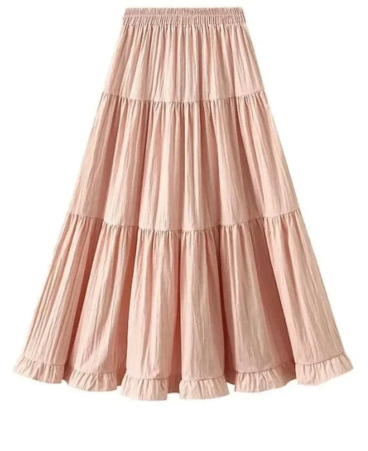 Pleated Patchwork A-Line Long Skirt -Guocali