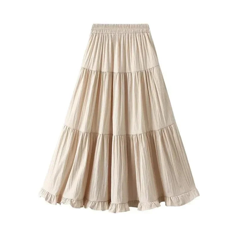 Pleated Patchwork A-Line Long Skirt -Guocali