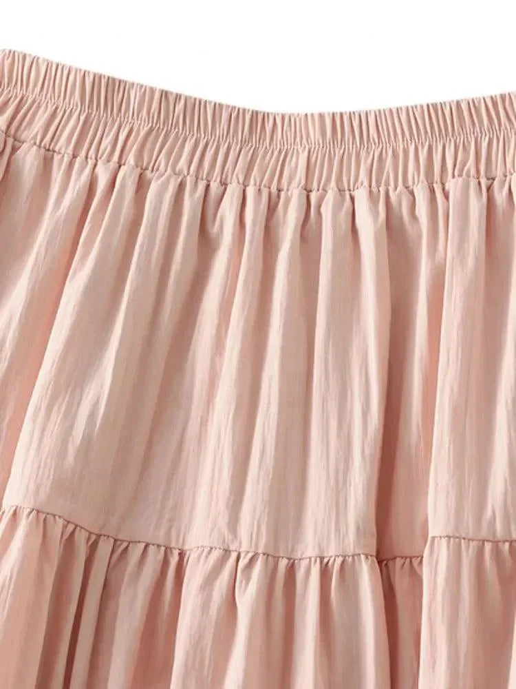 Pleated Patchwork A-Line Long Skirt -Guocali