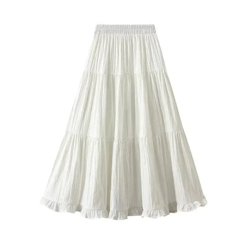 Pleated Patchwork A-Line Long Skirt -Guocali