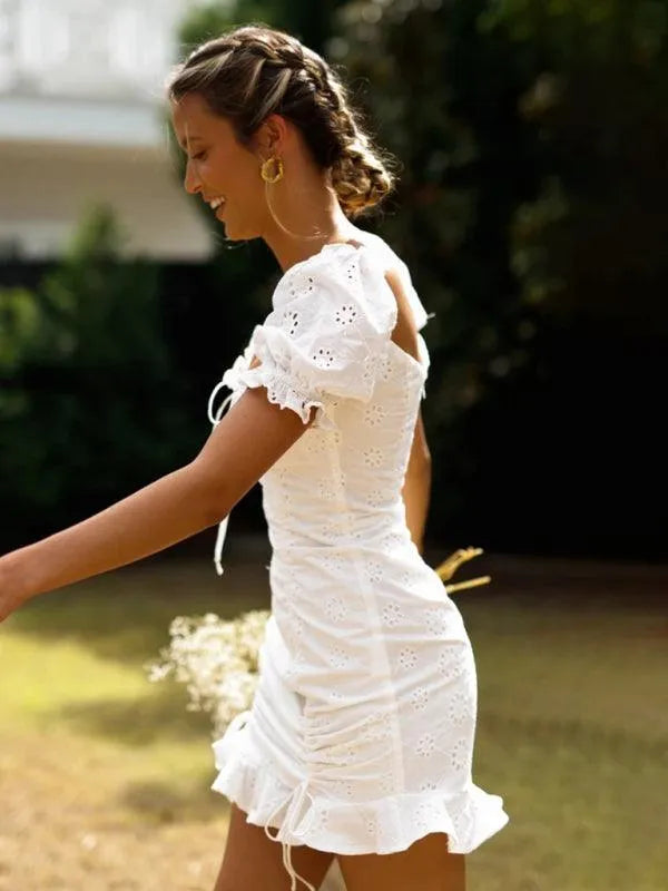 Pleated V-Neck Lace-Up Bodycon Dress -Guocali