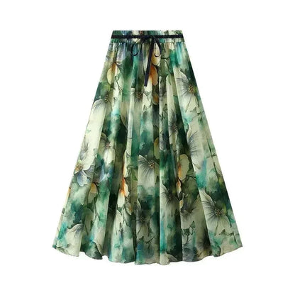 Print Skirt Lace Up Waist -Guocali