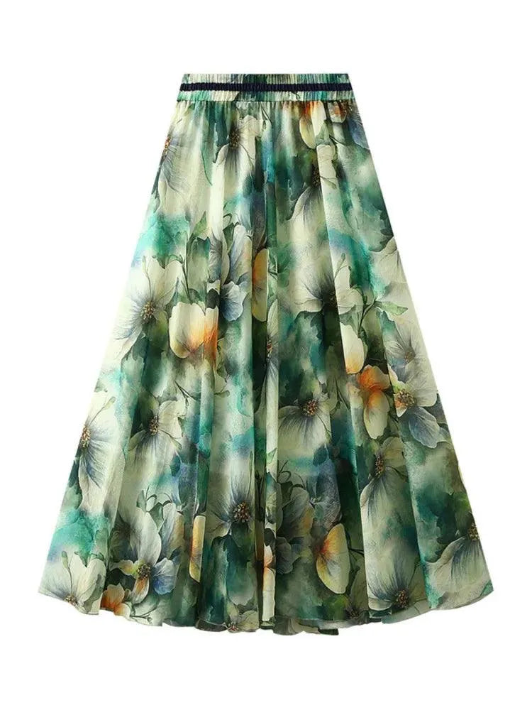 Print Skirt Lace Up Waist - A-Line Skirt - Guocali