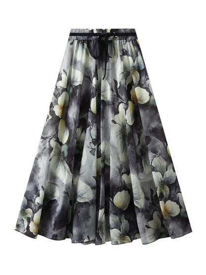 Print Skirt Lace Up Waist - A-Line Skirt - Guocali