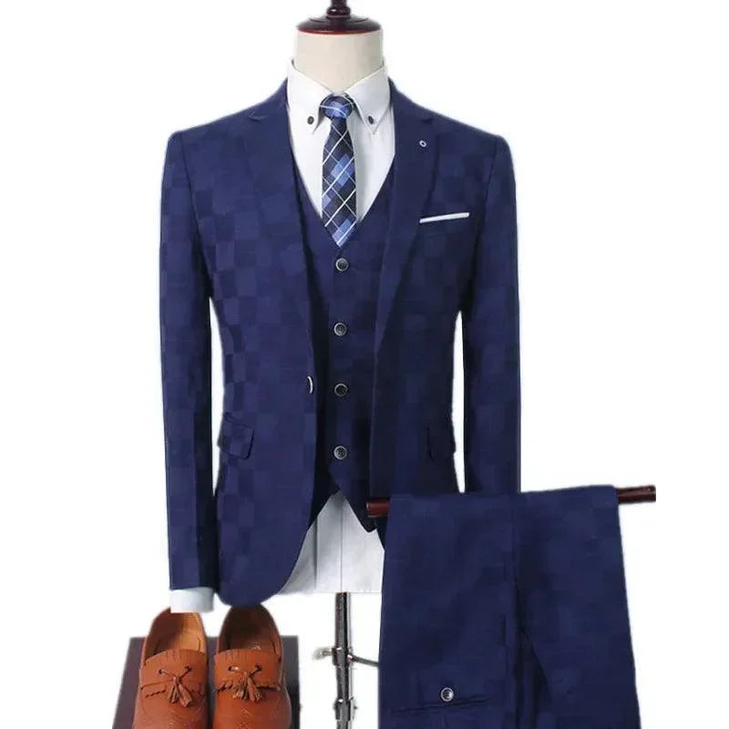 Professional Men’s Suit - Checkered Single-Breasted
