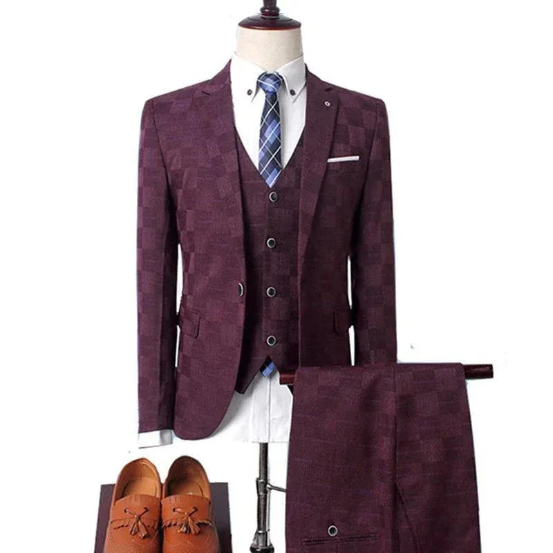 Professional Men’s Suit - Checkered Single-Breasted
