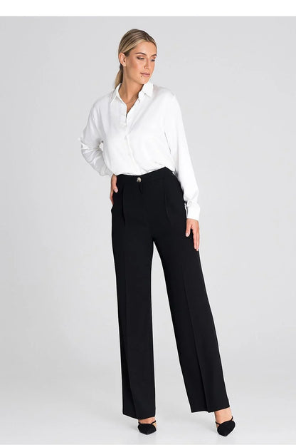 Professional Women's Wide-Leg Pants – High-Rise Button Front -Guocali
