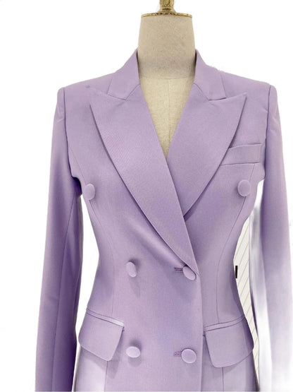 Purple Double-Breasted Suit - Women Flared Pantsuit -Guocali