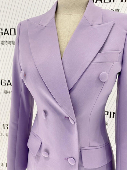 Purple Double-Breasted Suit - Women Flared Pantsuit - Pantsuit - Guocali