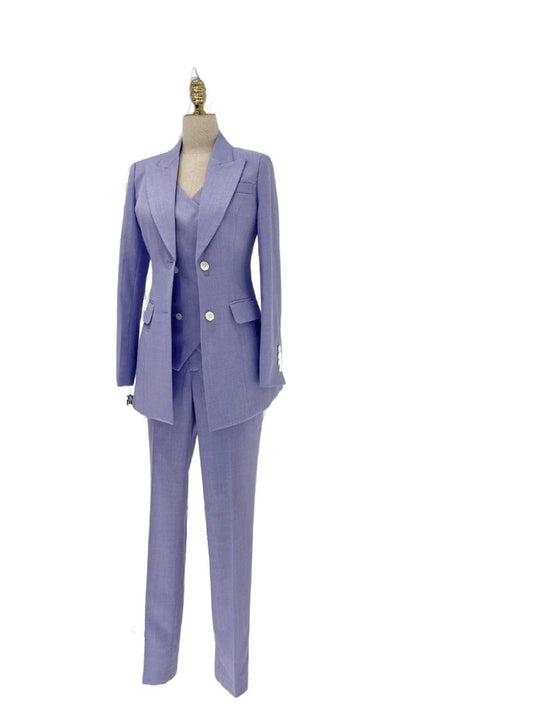 Purple Three-Piece Suit - Women Double-Breasted Pantsuit -Guocali