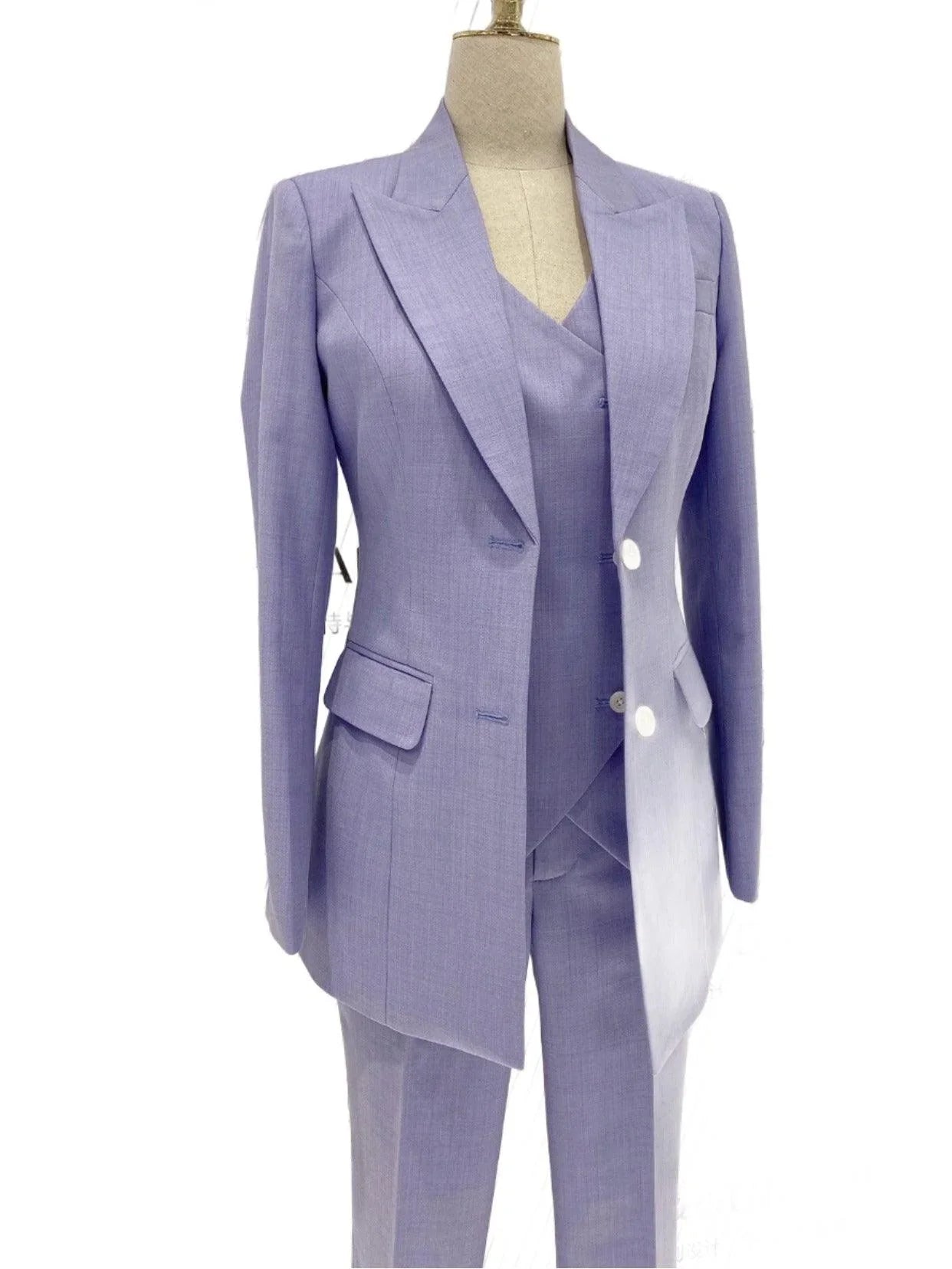 Purple Three-Piece Suit - Women Double-Breasted Pantsuit -Guocali
